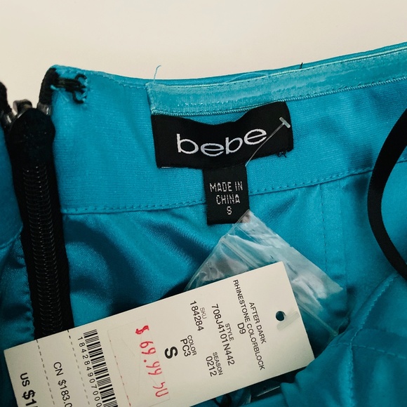 NWT Bebe Blue Embellished S Blue Colorblock Dress - Picture 3 of 3